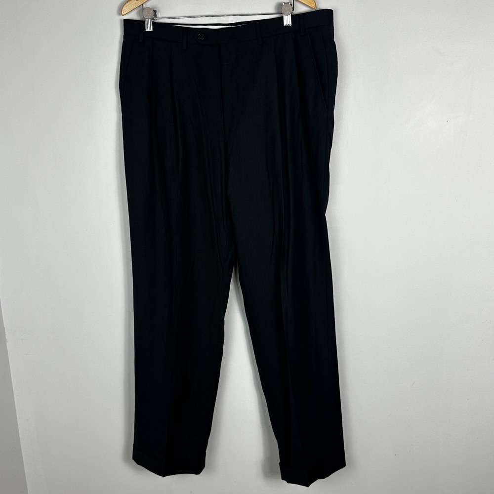 Canali Mens Suit Sz 44R Wool 3-Button Blazer Pleated Cuffed Trousers Black Italy - Picture 12 of 16